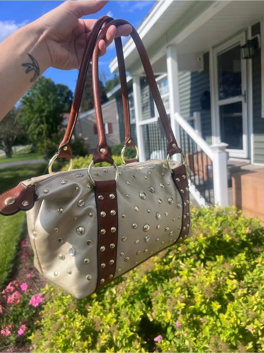 VTG Y2K New York & Company Gold Studded Rhinestone Satchel Bag